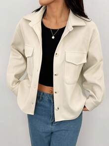 SHEIN PETITE 适合秋冬季的女士羊毛大衣外套 - 杏色 - 查看 1