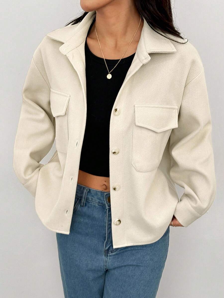 SHEIN PETITE 适合秋冬季的女士羊毛大衣外套 - 杏色 - 查看 1