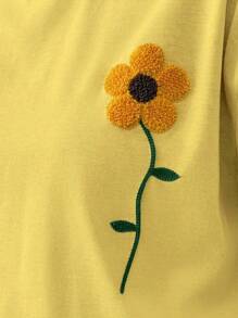 EURMUSE 100%Cotton Summer Flower Flocking White T-Shirt - Yellow - View 9