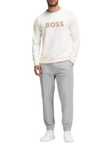 Hugo Boss Áo nỉ dài tay cổ tròn in chữ rộng rãi cho nam - 101 Tự nhiên - Xem 3