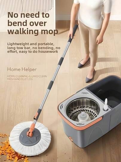 1套，家用旋转拖把和水桶套装，家用旋转地板拖把，免手洗拖把，除尘拖把，干湿两用，非常适合家庭、厨房、浴室地板、清洁用品、清洁工具