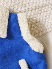 年轻女孩冬季仿皮羊毛机车背心夹克 - 寶藍色 - 查看 5