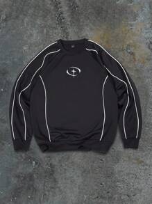 Manfinity EMRG 男士休闲撞色滚边套头卫衣，春秋季，黑色卫衣，长袖上衣 - 彩色 - 查看 6