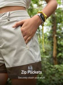 In My Nature 女士撞色拉链口袋宽松户外短裤女式徒步短裤女式露营短裤 - 米色 - 查看 2