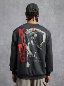 GODZILLAxKONG X SHEIN Men's Monster Graphic Crew Neck Long Sleeve Sweatshirt - Dark Grey - View 3