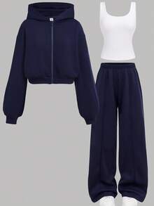 Girlism Teen Girls Hoodie & Sweatshirt Co-Ords/Halloween,Glowmode,Fall,Winter,Autumn/ Casual Knit/Activities/Autumn/Winter/Halloween,Glowmode,Fall,Christmas/Holiday/Festival/Winter - Navy Blue - View 14