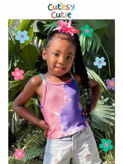 年轻女孩扎染针织吊带背心，时尚百搭休闲上衣