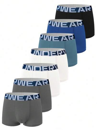7pcs/Pack Tween Boy Letter Waistband Casual Boxer Briefs