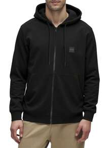 Hugo Boss Men's Long Sleeve Hooded Sweatshirt With Zipper, Drawstring Casual Pullover - 001 Black - View 1