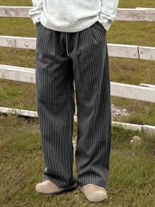 DAZY Pantalon droit à poches obliques rayé gris foncé pour hommes, automne