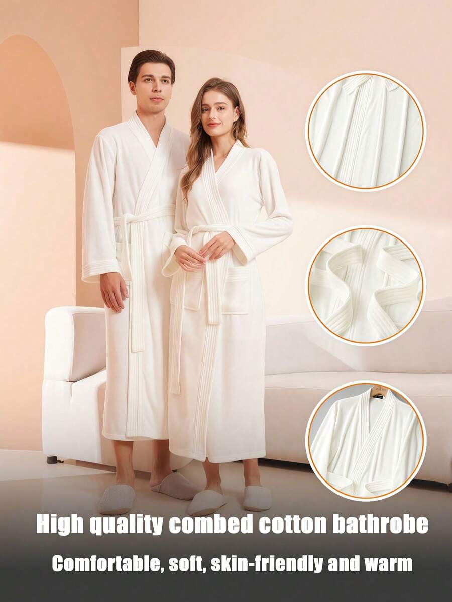 SHEIN 1 Áo choàng tắm đôi màu trắng mới dành cho nam và nữ. Chất liệu áo choàng tắm dài tay, khăn tắm dài, thấm hút tốt, nhanh khô, thoáng khí, mềm mại và tinh tế cho da. Có thể mặc được cả bốn mùa, thích hợp sử dụng ở nhà hoặc trong các kỳ nghỉ. Áo choàng tắm đôi. - trắng - Xem 1