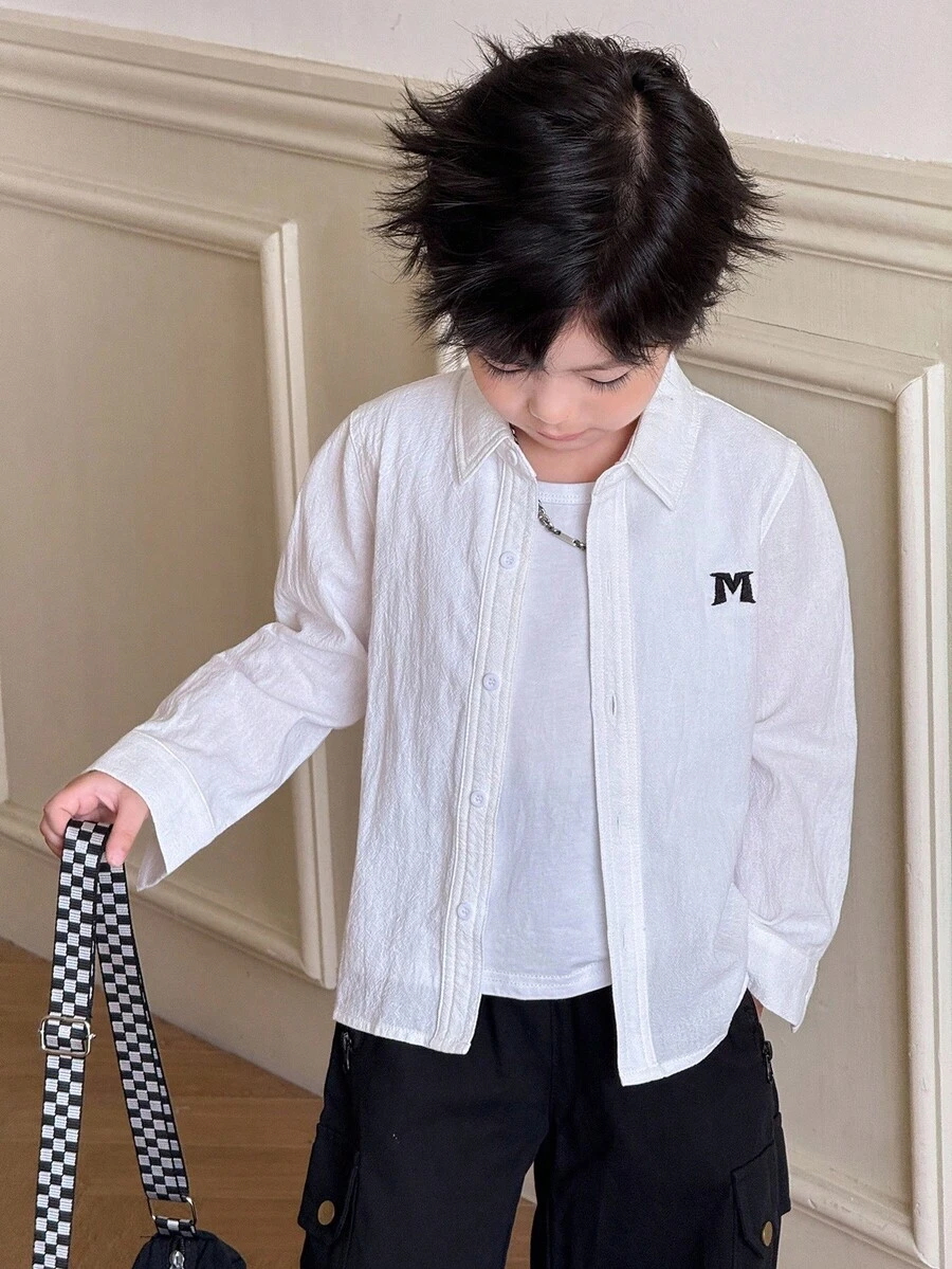 SHEIN 男童休闲米色前开衬衫 - 白色 - 查看 1