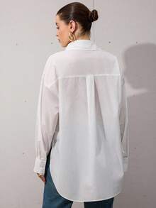 EMERY ROSE Áo sơ mi tay dài màu trắng rộng rãi, thường ngày, cỡ lớn, có túi - trắng - Xem 3