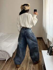 StreetHx Streetwear Women Solid Color Jacquard Billiards Casual Long Sleeve Sweater Top Knit Pullover Fall Winter - White - View 5