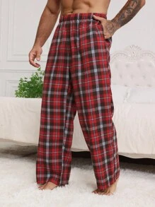 DAZY Spodnie dresowe męskie w czerwoną kratę, jesień, piżama jesienna