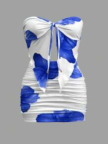 INAWLY 女士夏季度假吊带背心和迷你裙两件套 - 藍色 - 查看 4