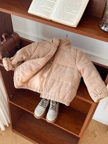 SHEIN Baby/Toddler Padded Coat, Winter Quilted Fleece Thickened Jacket, Fall/Winter All-Match Corduroy Long Sleeve Warm Padded Coat, Comfortable Soft Versatile Daily Wear, Suitable For Indoor, Outdoor, Daily, Sports, Play, Party, Photo Shoot, Festival, Halloween, Christmas - Khaki - View 6