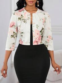 SHEIN Lady Áo khoác vest mỏng dành cho nữ phù hợp với mọi mùa Áo khoác blazer nữ họa tiết hoa trang phục công sở dành cho nữ vào mùa thu/đông - Nhiều màu - Xem 3