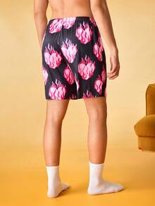 Męskie letnie spodnie do chodzenia po domu z elastyczną talią i nadrukiem w serca - Wielokolorowe - Zobacz 2