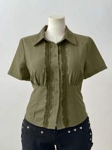 Sunspun Spitzenbesatz Taillierte Lässig Kurzarm Bluse