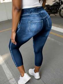 INAWLY Quần legging xanh trơn thời trang cỡ lớn thường ngày - Nhiều màu - Xem 2