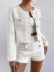 Chiquease Button Front Jacket & Shorts Fall Cloth For Women