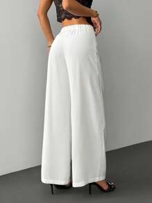 SHEIN PETITE 新款秋冬优雅休闲通勤百搭轻奢老款风高腰百褶阔腿裤白色阔腿裤白色正装裤女阔腿裤女阔腿裤女白色正装裤白色阔腿裤