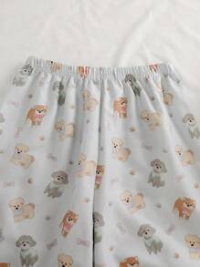 Teen Girl Casual Cartoon Dog Print Long Sleeve Top And Pants 2 Pieces Pajama Set, Blue Kids Dog Print Pajamas Dog Pajamas Kids - Blue - View 6