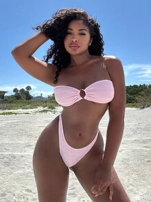 Alexandranx 環鏈抹胸比基尼泳裝 - 淺粉色 - 查看 5