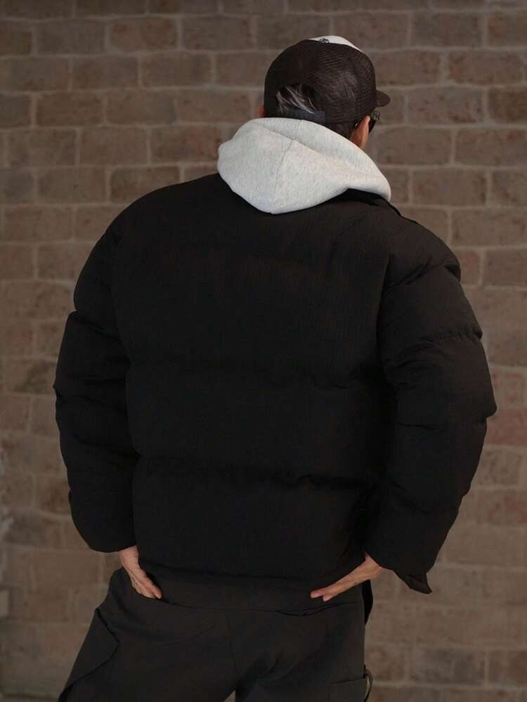 Textured Fabric Embroidered Pattern Thickened Stand Collar Men's Padded Coat, Winter