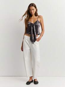 Nöista Summer Sexy Solid Color Lace-Up Cropped Camisole - Dark Grey - View 1