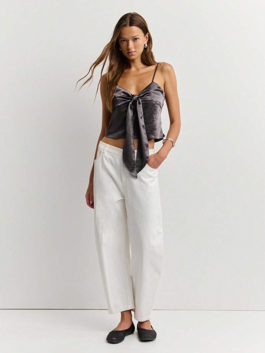 Nöista Summer Sexy Solid Color Lace-Up Cropped Camisole - Dark Grey - View 1