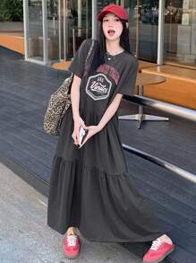 DAZY 女式印花中长款T恤连衣裙，春夏