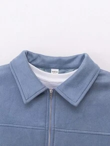 SHEIN Teen Boys' Casual Comfortable Versatile Solid Color Collar Jacket, Suitable For Autumn And Winter Fall - Blue - View 6