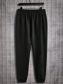 Manfinity Homme Simple English Letter Print Casual Sweatpants For Men, Standard Size, Black - Black - View 3