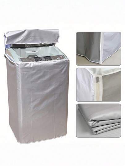 SHEIN Washing Machine Cover Polyester Waterproof Top Load Laundry Dryer Cover Sunscreen Laundry Silver Coating Dustproof Cover