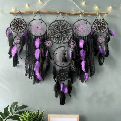 SHEIN 1 Set Boho Feather Dream Catcher Wall Hanging, European Style Home Decor, Handmade Dream Catcher For Room Decoration, Festival Gift