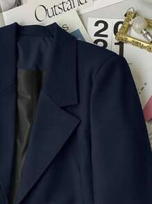 Franclia Áo khoác Blazer ngắn thường ngày/công sở cho nữ Trang phục thường ngày Quần áo mùa xuân cho trường đại học Vải mùa thu cho phụ nữ - Màu xanh hải quân - Xem 3