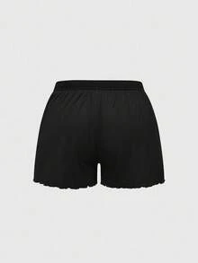 ROMWE Bộ đồ ngủ thường ngày quần short dây chéo Gothic cỡ lớn - màu đen - Xem 4