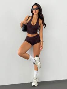 SHEIN PETITE 2 Pieces Women's Camisole And Shorts Pajama Set Burgundy - Brown - View 1