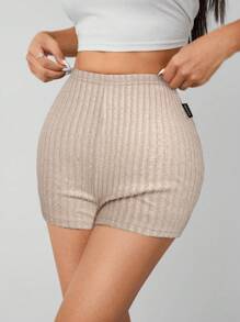 SHEIN PETITE Summer Marled Knit Biker Shorts - Apricot - View 6