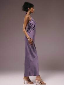 MUSERA Đầm maxi satin dáng suông cổ yếm bằng tre, thích hợp cho kỳ nghỉ hè, tiệc tùng, dự đám cưới, sinh nhật, câu lạc bộ, tiệc brunch gợi cảm, đi chơi trên du thuyền, tiệc tùng, thanh lịch, Ibiza, dịp đặc biệt, nữ tính, dễ thương. - Màu tím - Xem 3