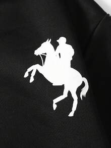 SHEIN 青少年女孩休闲时尚黑色针织连帽毛绒运动衫 - 黑色 - 查看 6