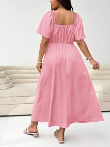 Solflare Váy dài tay ngắn màu hồng cỡ lớn, mùa xuân/hè - Hồng - Xem 2