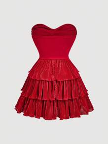 SHEIN MOD Abito oversize senza spalline con decorazione a stella metallica traforata, orlo multistrato, stile boho, streetwear, per appuntamenti, tropicale, vacanze, addio al nubilato, sexy, coquette