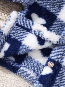 Baby Girl Heart Pattern Plush Long Sleeve Single-Breasted Hooded Jacket Fall Winter