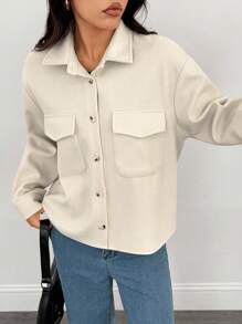 SHEIN PETITE 适合秋冬季的女士羊毛大衣外套 - 杏色 - 查看 3