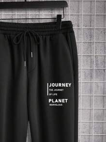 Manfinity Homme Simple English Letter Print Casual Sweatpants For Men, Standard Size, Black - Black - View 2