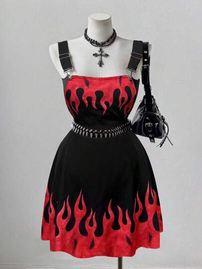 Sunspun Halloween Plus Size Colorful Fire Crossover Dress