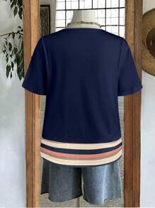 EMERY ROSE Camiseta informal de mujer talla grande con bloques de color y rayas y bolsillo, apta para el verano - Multicolor - Ver 2